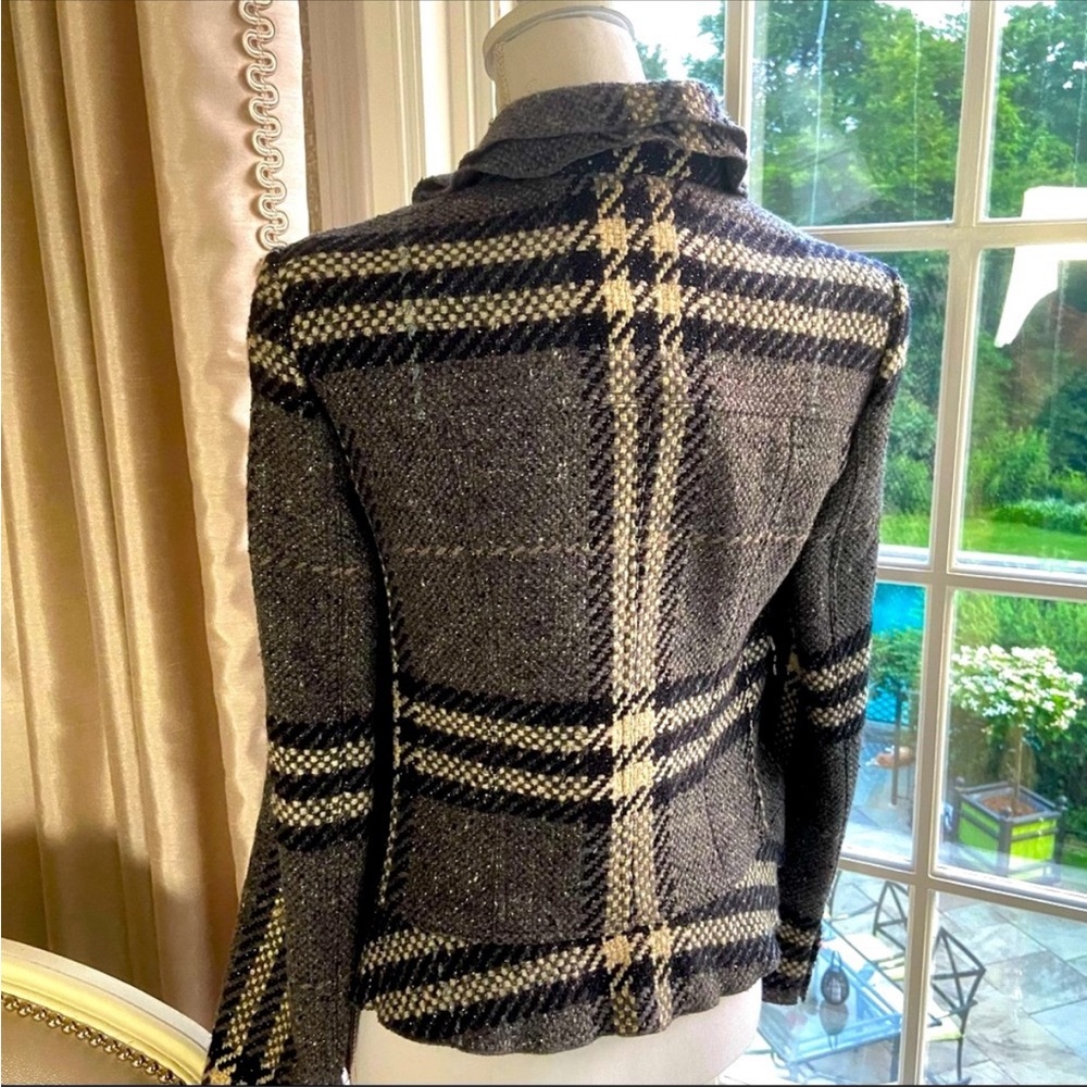 Burberry short gray metallic plaid wool jacket - Picture 3 of 13